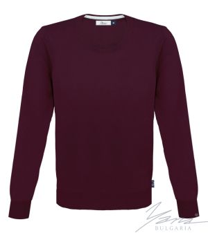 Мъжки тънък вълнен пуловер обло деколте бордо